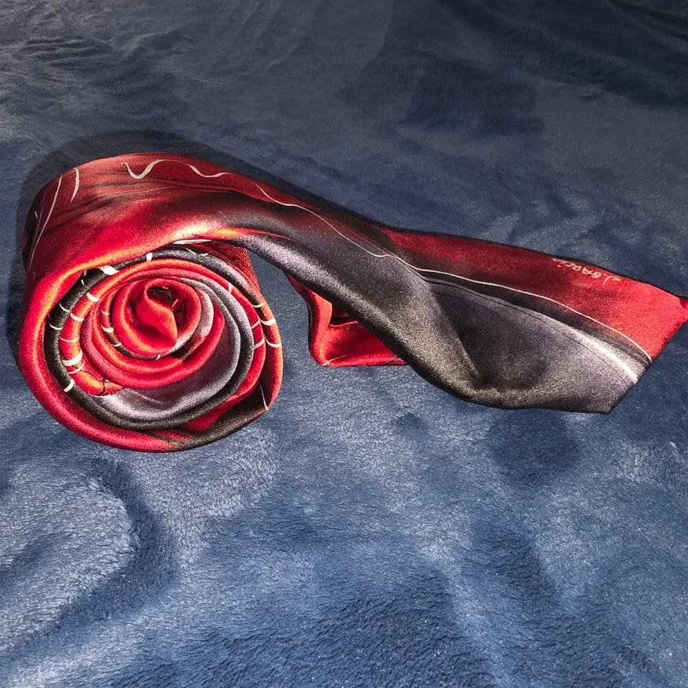 J. Garcia Silk Tie Red Black Abstract Landscape Watercolor Artist Proof No 8 NWT